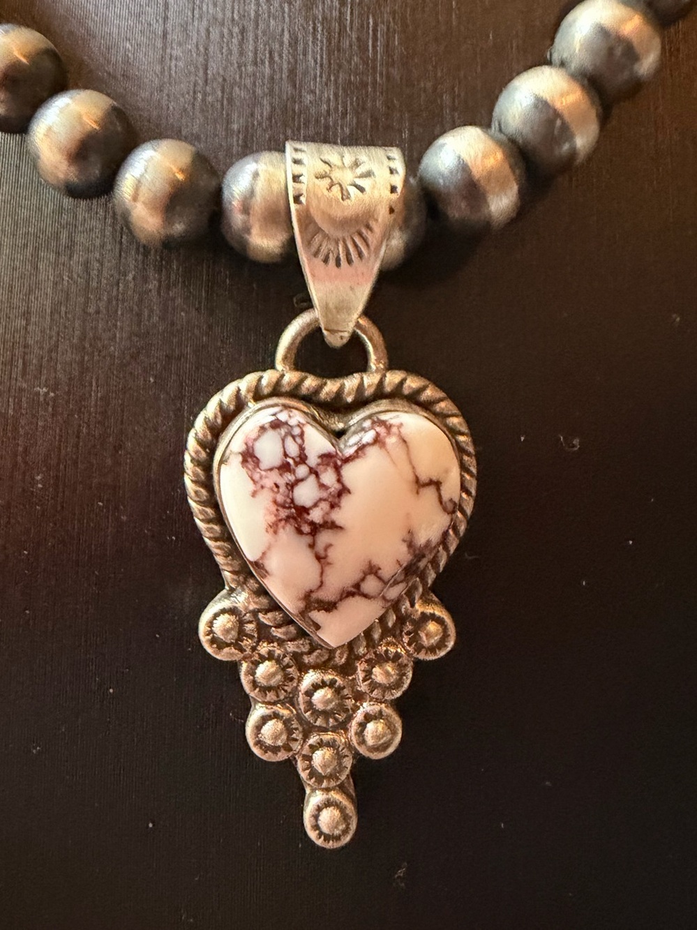 Sterling Silver Wild horse Jasper Heart Pendant Necklace